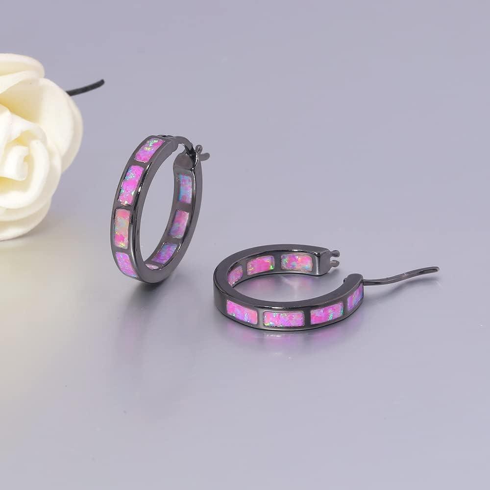 KDTONG Sterling Silver/Rose Gold/Yellow Gold Plated Hoop Earrings 20mm,Multicolor Opal Small Hoop Earrings for Women Girls Hypoallergenic Jewelry for Sensitive Ears Gemstone Earrings