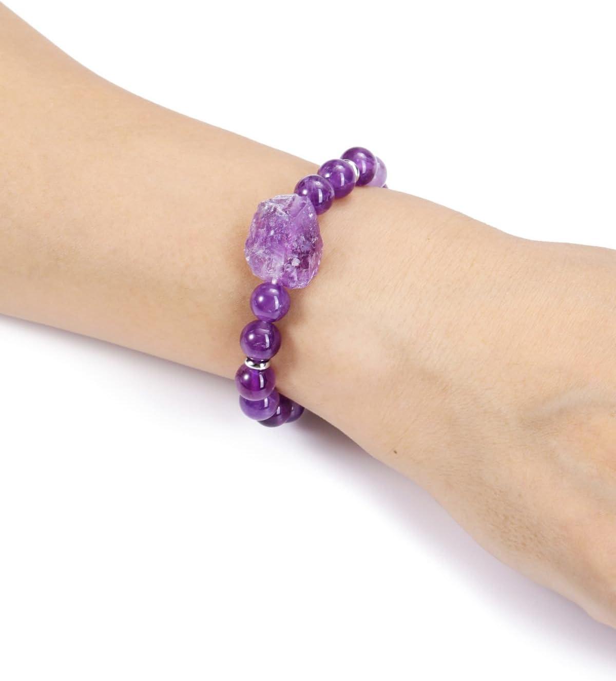 Amethyst Crystal Beaded Bracelet for Women,Natural Gem Semi Precious Reiki Healing Crystal Energy Quartz Bracelet,Handmade 8mm Round Stone Beads Stretch Bracelet