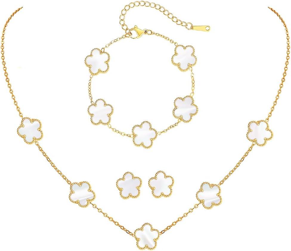 18K Gold-Plated Four Leaf Clover Bracelet for Women,Adjustable lucky Bracelet Set Jewelry Gift-Hypoallergenic Charm for Birthdays, Wellness & Daily Wear