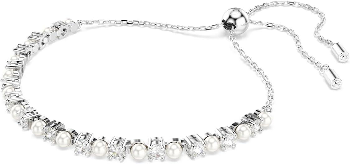 Bracelet, Crystal Pearl, Round Cut, Clear, Rhodium Finished