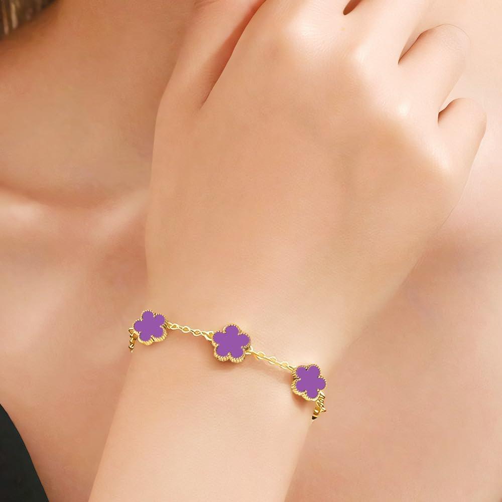 18K Gold-Plated Four Leaf Clover Bracelet for Women,Adjustable lucky Bracelet Set Jewelry Gift-Hypoallergenic Charm for Birthdays, Wellness & Daily Wear