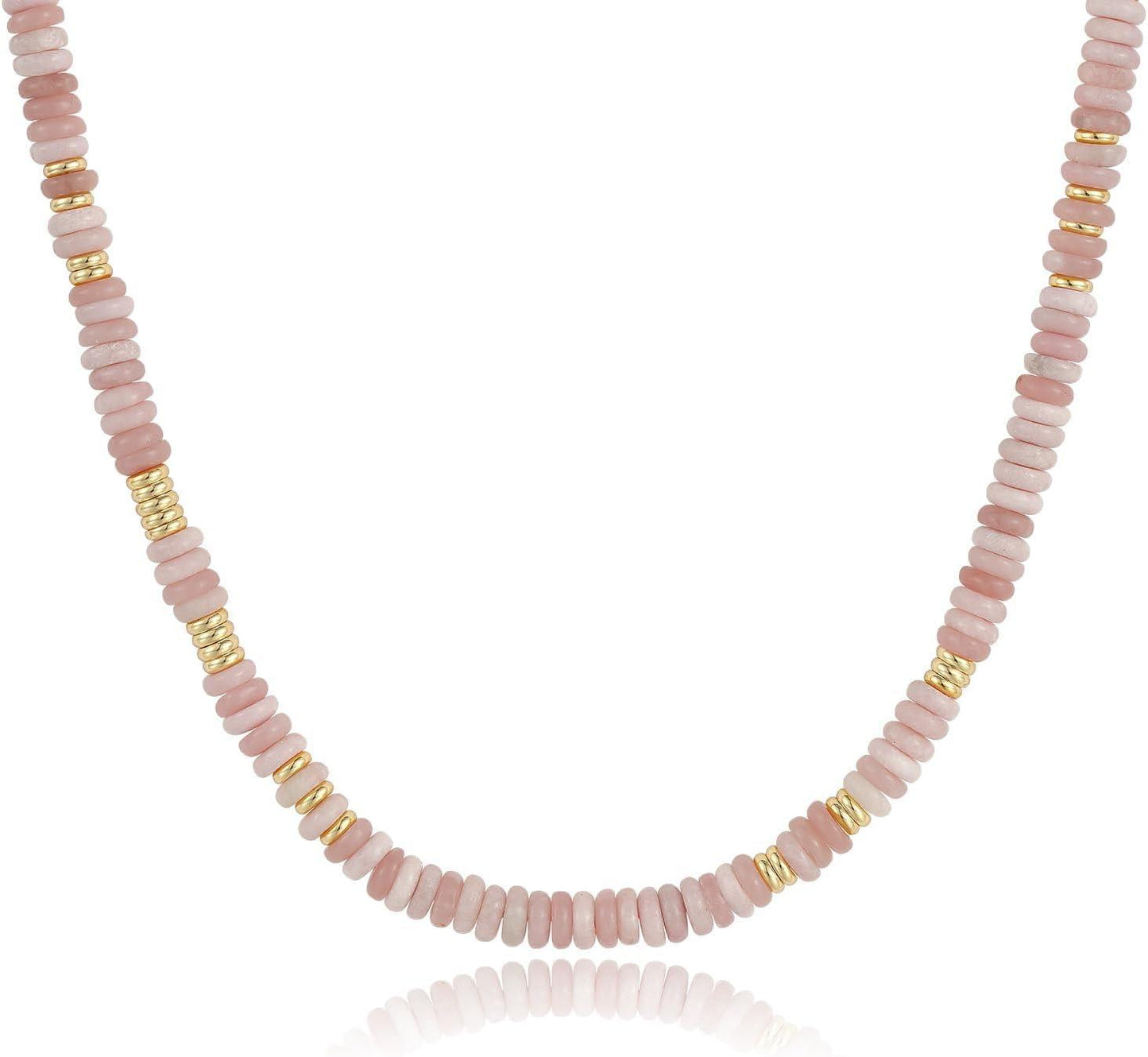 Beaded Choker Necklace for Women, Gemstone Choker Natural Stone Freshwater Pearl Surfer Necklaces 14K Gold Plated Summer Beach Handmade Jewelry