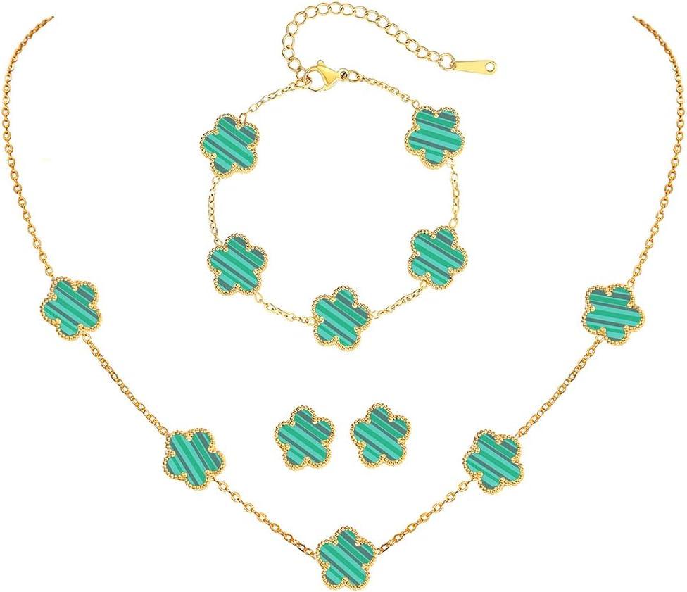 18K Gold-Plated Four Leaf Clover Bracelet for Women,Adjustable lucky Bracelet Set Jewelry Gift-Hypoallergenic Charm for Birthdays, Wellness & Daily Wear