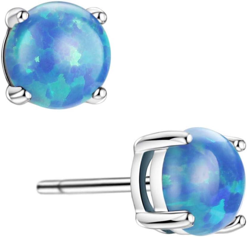 18K Gold Plated Opal Stud Earrings for Women Sterling Silver 5mm Solitaire Green Opal 4 Prongs Setting Simple Women Earrings