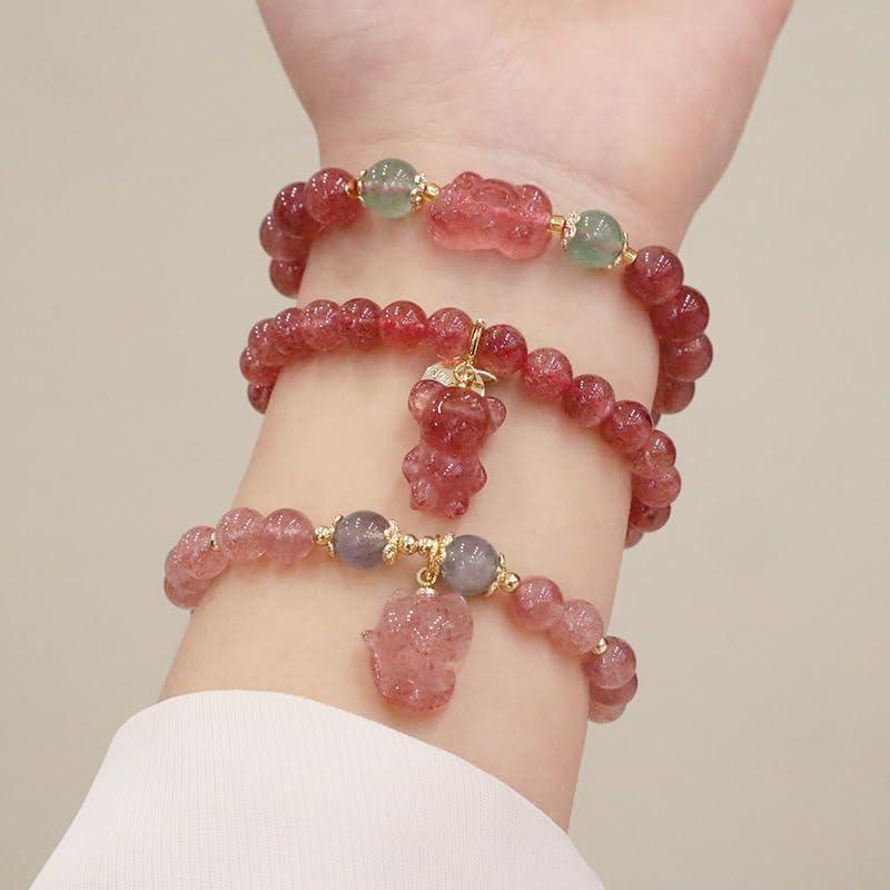 New crystal strawberry crystal fox amulet bracelet for women, small bear fox pendant jewelry accessory