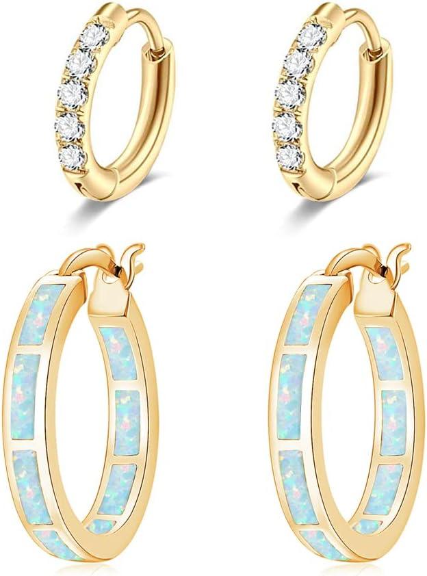 KDTONG Sterling Silver/Rose Gold/Yellow Gold Plated Hoop Earrings 20mm,Multicolor Opal Small Hoop Earrings for Women Girls Hypoallergenic Jewelry for Sensitive Ears Gemstone Earrings