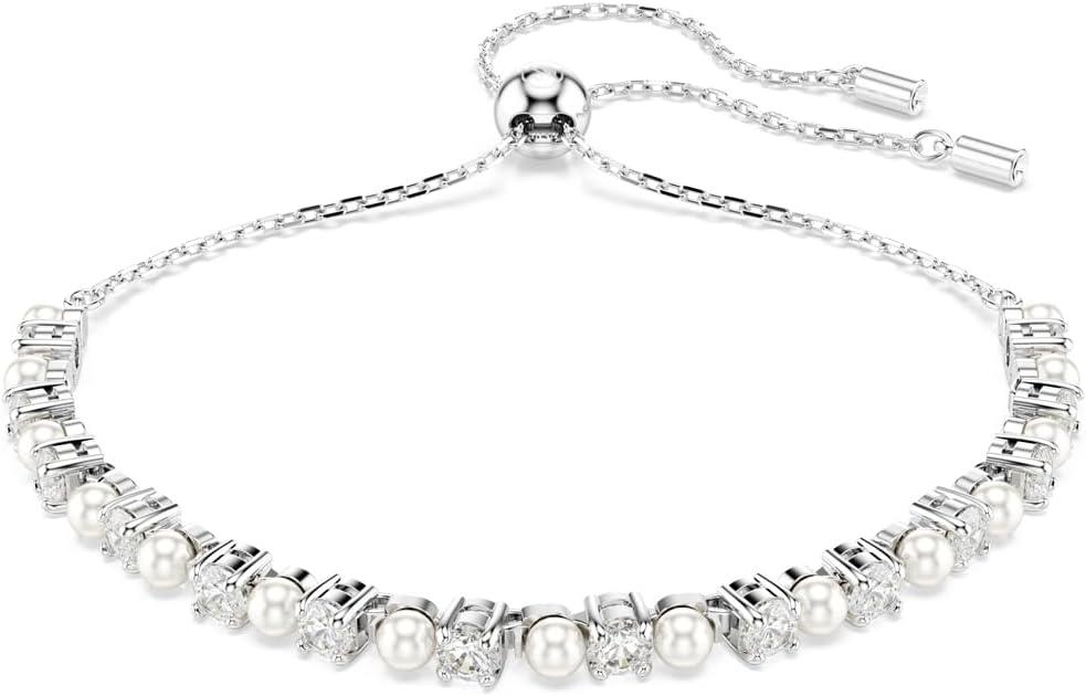 Bracelet, Crystal Pearl, Round Cut, Clear, Rhodium Finished
