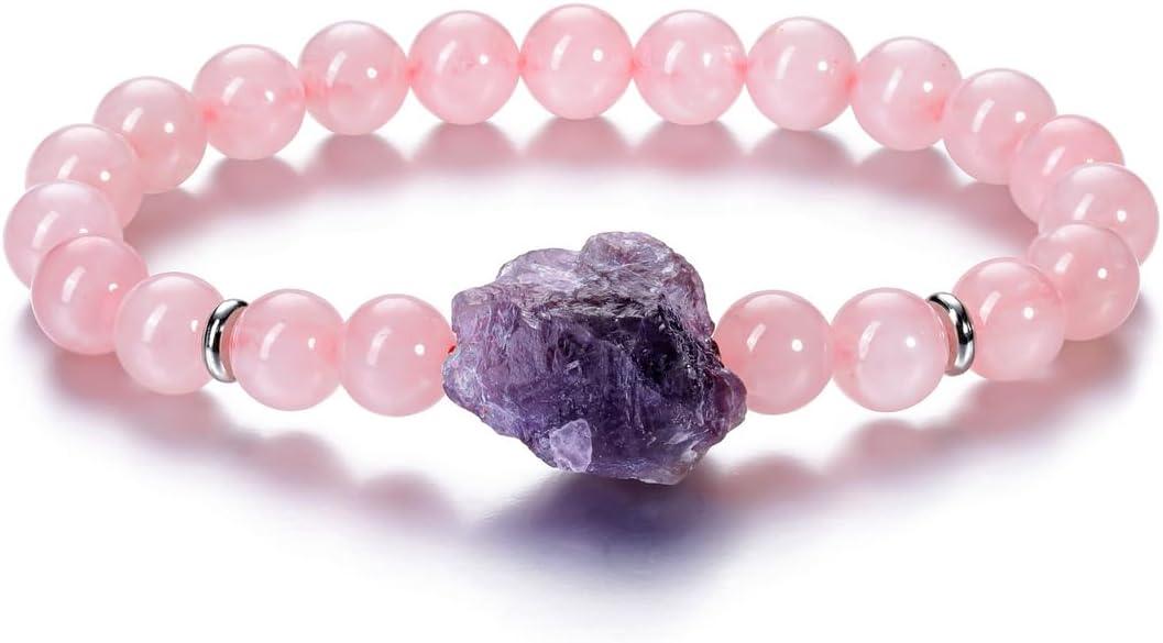 Amethyst Crystal Beaded Bracelet for Women,Natural Gem Semi Precious Reiki Healing Crystal Energy Quartz Bracelet,Handmade 8mm Round Stone Beads Stretch Bracelet