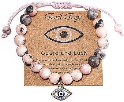 KDTONG Evil Eye Bracelet for Women Men Natural Stone Beads Handmade Bracelet Inspirational Bracelet with Gift Message Card Kabbalah Protection Good Luck Jewelry Gift