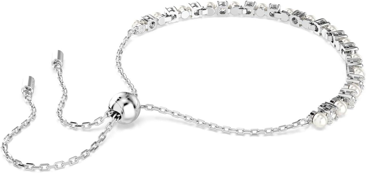 Bracelet, Crystal Pearl, Round Cut, Clear, Rhodium Finished