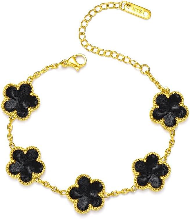 18K Gold-Plated Four Leaf Clover Bracelet for Women,Adjustable lucky Bracelet Set Jewelry Gift-Hypoallergenic Charm for Birthdays, Wellness & Daily Wear