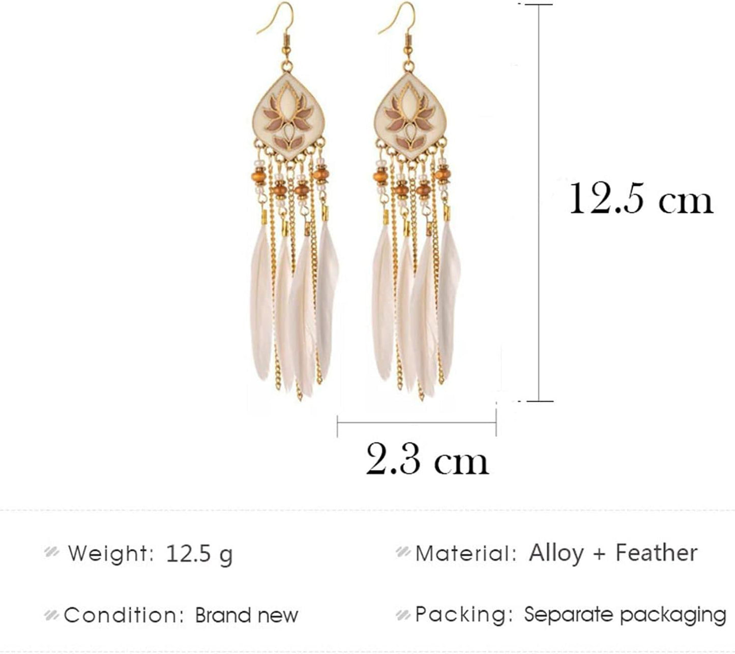 Punk Vintage Long Tassel Feather Earrings for Women Bohemian Handmade Natural Pendant Earring Fish Hook Earrings Vintage Boho Multicolor Tassel Feathers Dangle Drop Earrings Jewelry