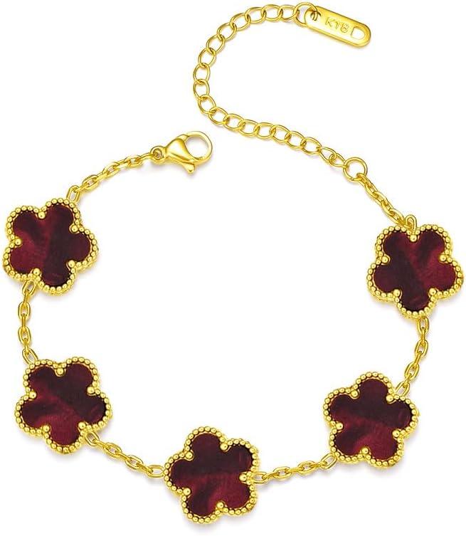 18K Gold-Plated Four Leaf Clover Bracelet for Women,Adjustable lucky Bracelet Set Jewelry Gift-Hypoallergenic Charm for Birthdays, Wellness & Daily Wear
