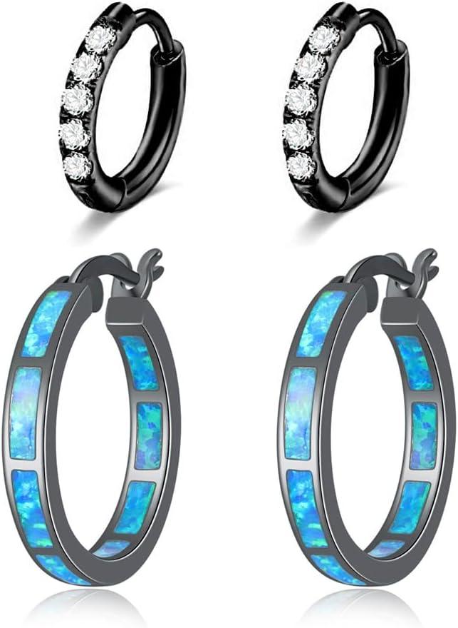 KDTONG Sterling Silver/Rose Gold/Yellow Gold Plated Hoop Earrings 20mm,Multicolor Opal Small Hoop Earrings for Women Girls Hypoallergenic Jewelry for Sensitive Ears Gemstone Earrings