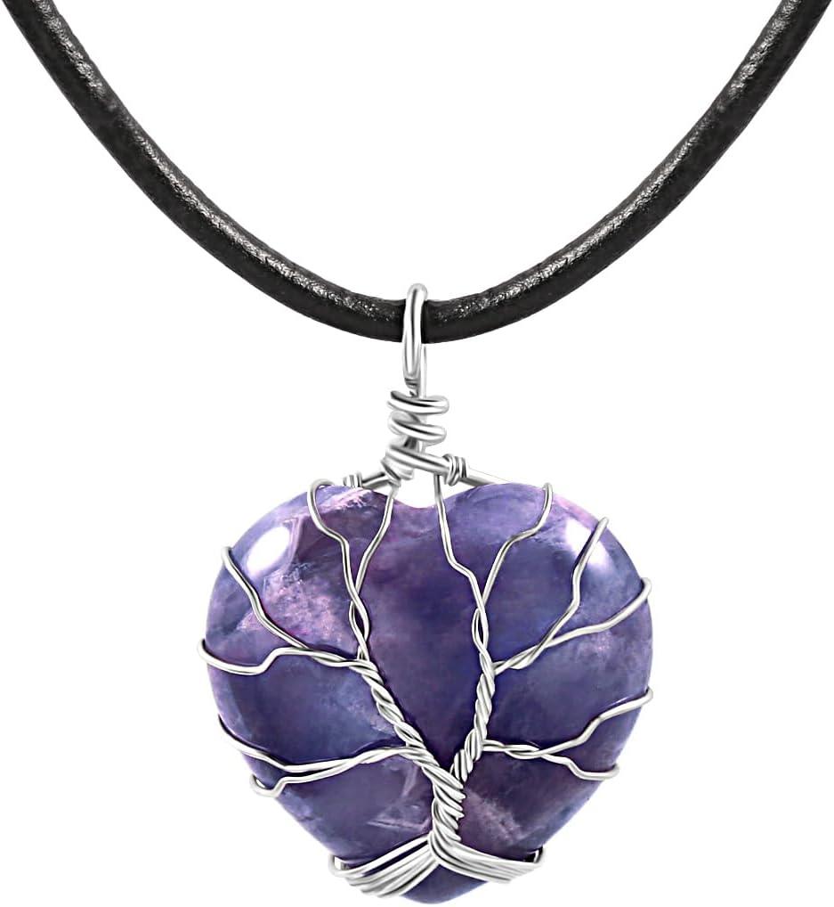 7 Chakra Gemstone Healing Crystals Necklace - Copper Wire Wrapped Natural Unisex Hippie Leather Choker