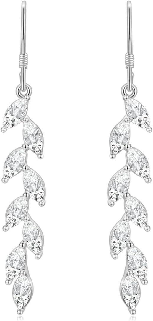 Silver Dangle Earrings for Women Cubic Zirconia Marquise Bridal Wedding Earrings 925 Sterling Silver Post Engagement Earring