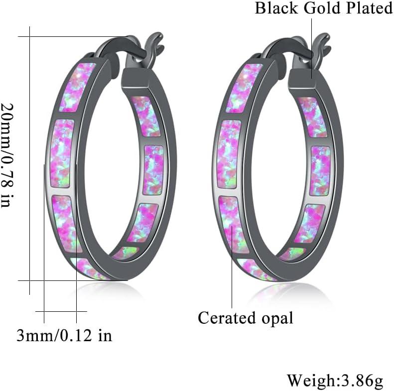 KDTONG Sterling Silver/Rose Gold/Yellow Gold Plated Hoop Earrings 20mm,Multicolor Opal Small Hoop Earrings for Women Girls Hypoallergenic Jewelry for Sensitive Ears Gemstone Earrings