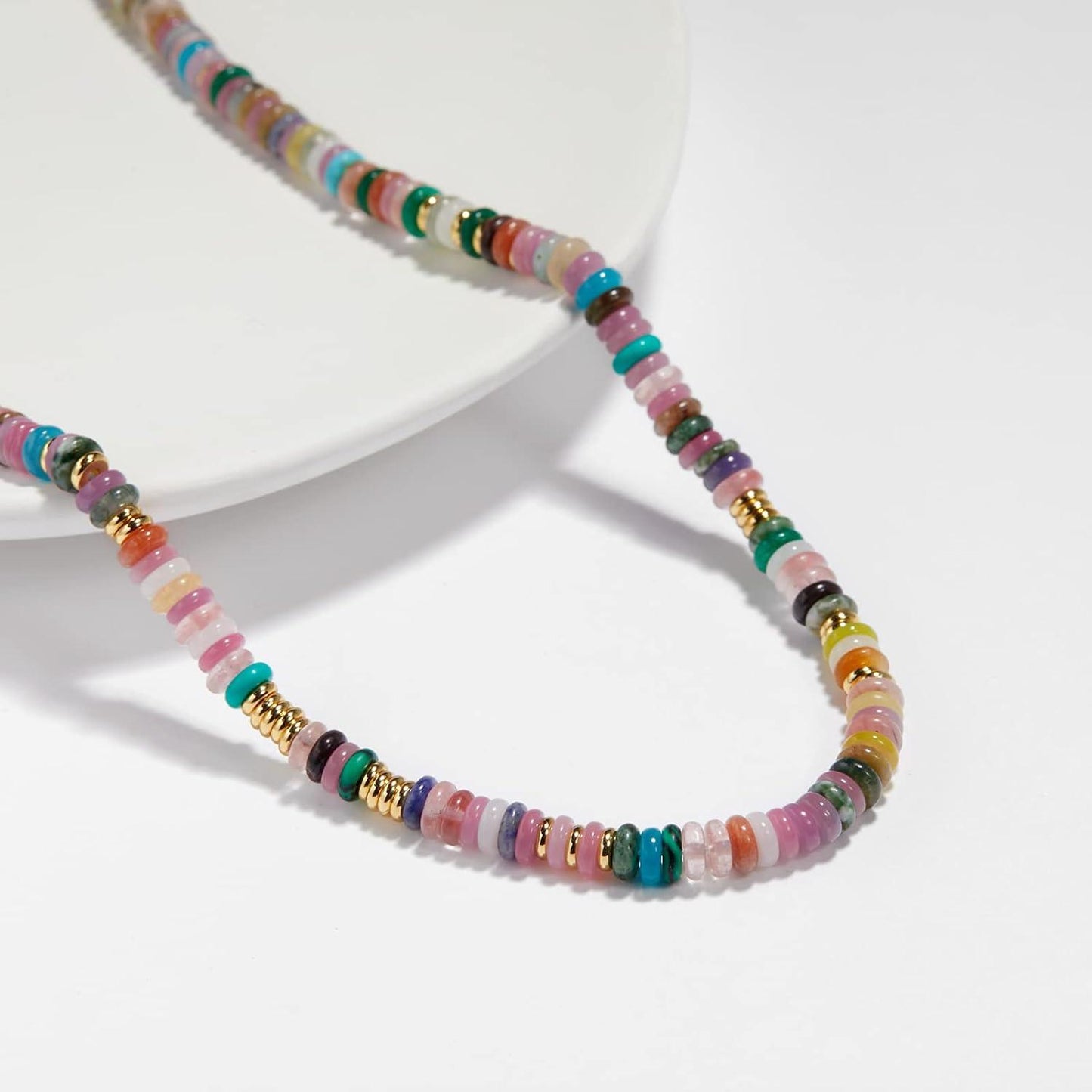 Beaded Choker Necklace for Women, Gemstone Choker Natural Stone Freshwater Pearl Surfer Necklaces 14K Gold Plated Summer Beach Handmade Jewelry