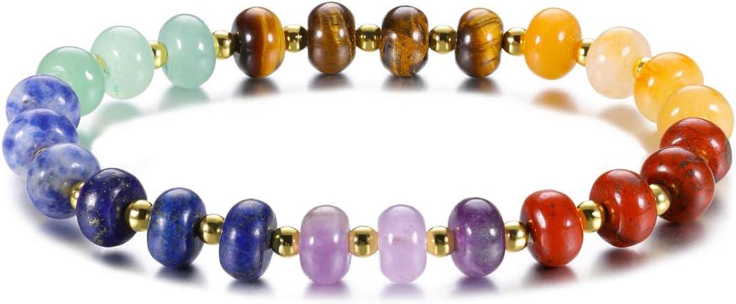 KDTONG Bead Chakra Bracelet 7 Chakras Healing Crystals Bracelet Yoga Stone Beads Bracelets Meditation Relax Anxiety Bangle for Womens Mens
