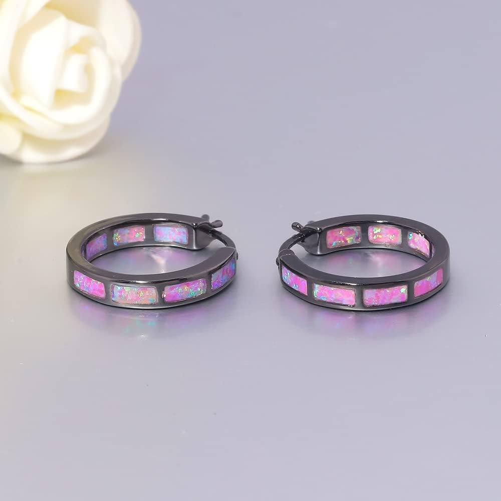KDTONG Sterling Silver/Rose Gold/Yellow Gold Plated Hoop Earrings 20mm,Multicolor Opal Small Hoop Earrings for Women Girls Hypoallergenic Jewelry for Sensitive Ears Gemstone Earrings