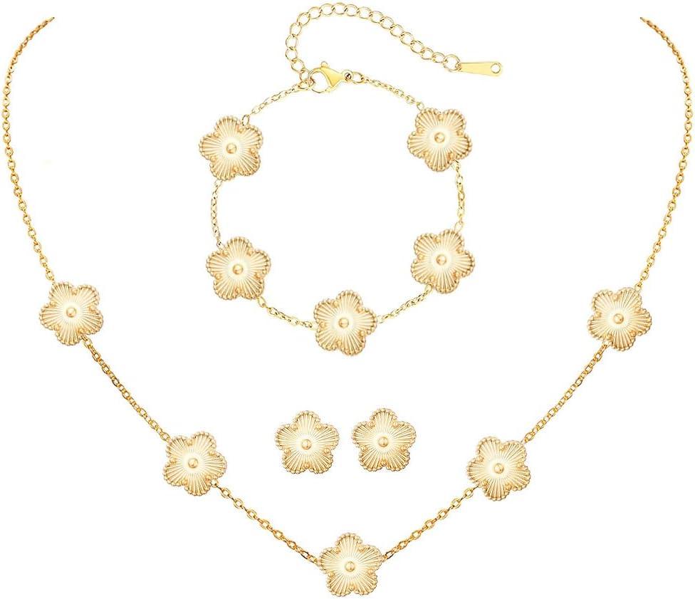 18K Gold-Plated Four Leaf Clover Bracelet for Women,Adjustable lucky Bracelet Set Jewelry Gift-Hypoallergenic Charm for Birthdays, Wellness & Daily Wear