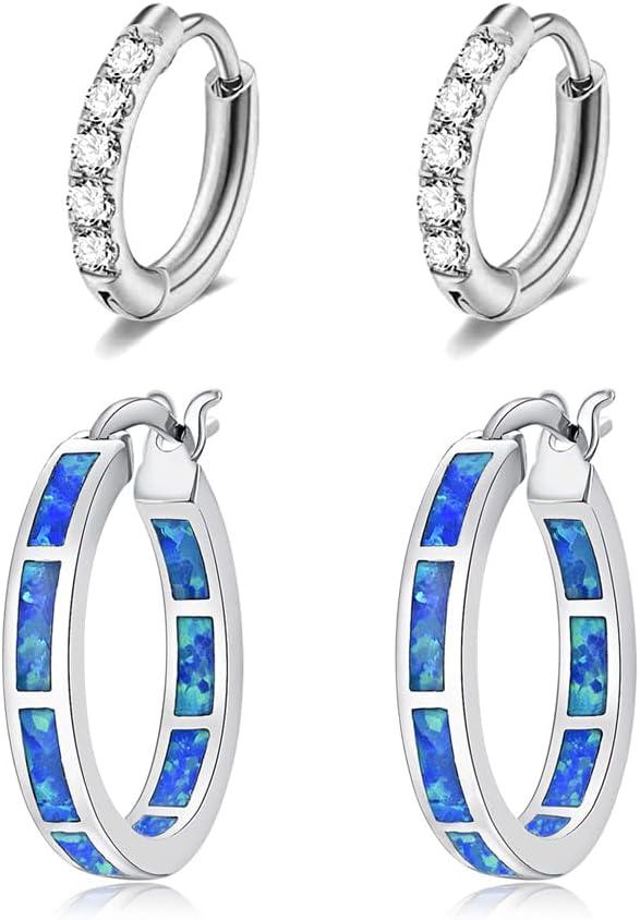 KDTONG Sterling Silver/Rose Gold/Yellow Gold Plated Hoop Earrings 20mm,Multicolor Opal Small Hoop Earrings for Women Girls Hypoallergenic Jewelry for Sensitive Ears Gemstone Earrings