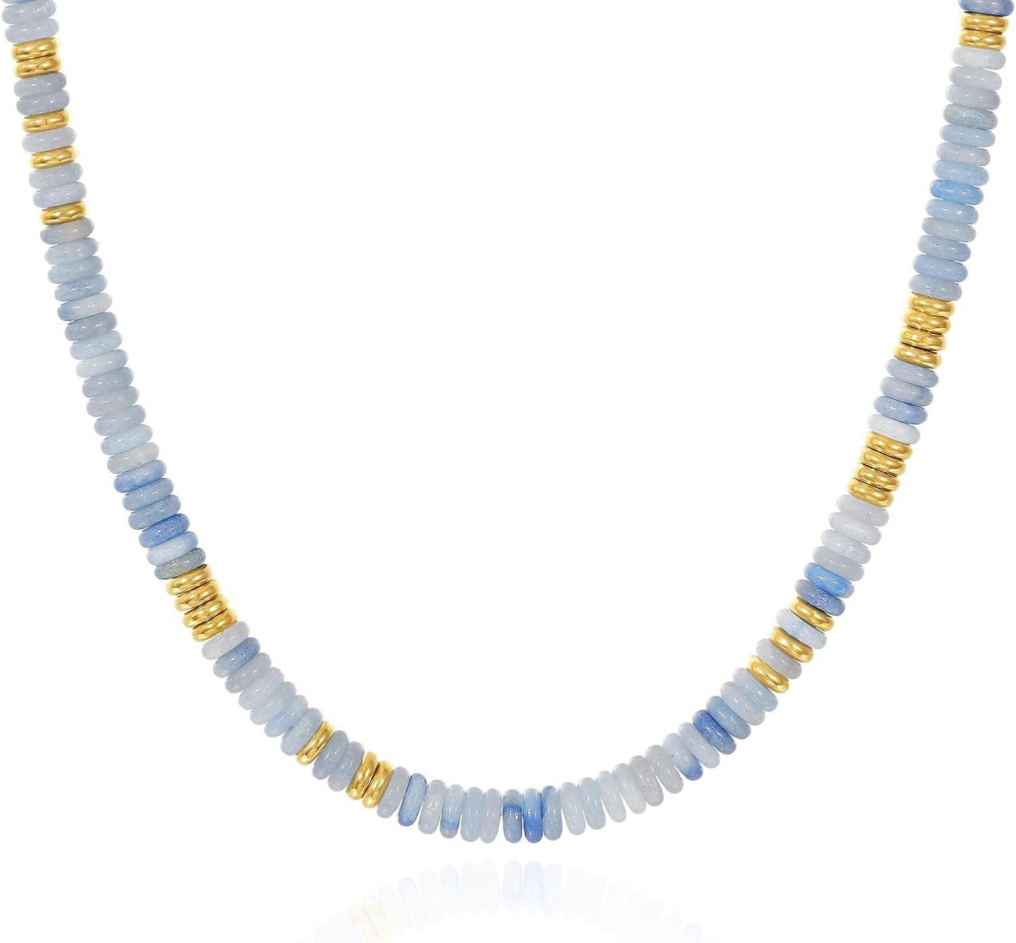 Beaded Choker Necklace for Women, Gemstone Choker Natural Stone Freshwater Pearl Surfer Necklaces 14K Gold Plated Summer Beach Handmade Jewelry