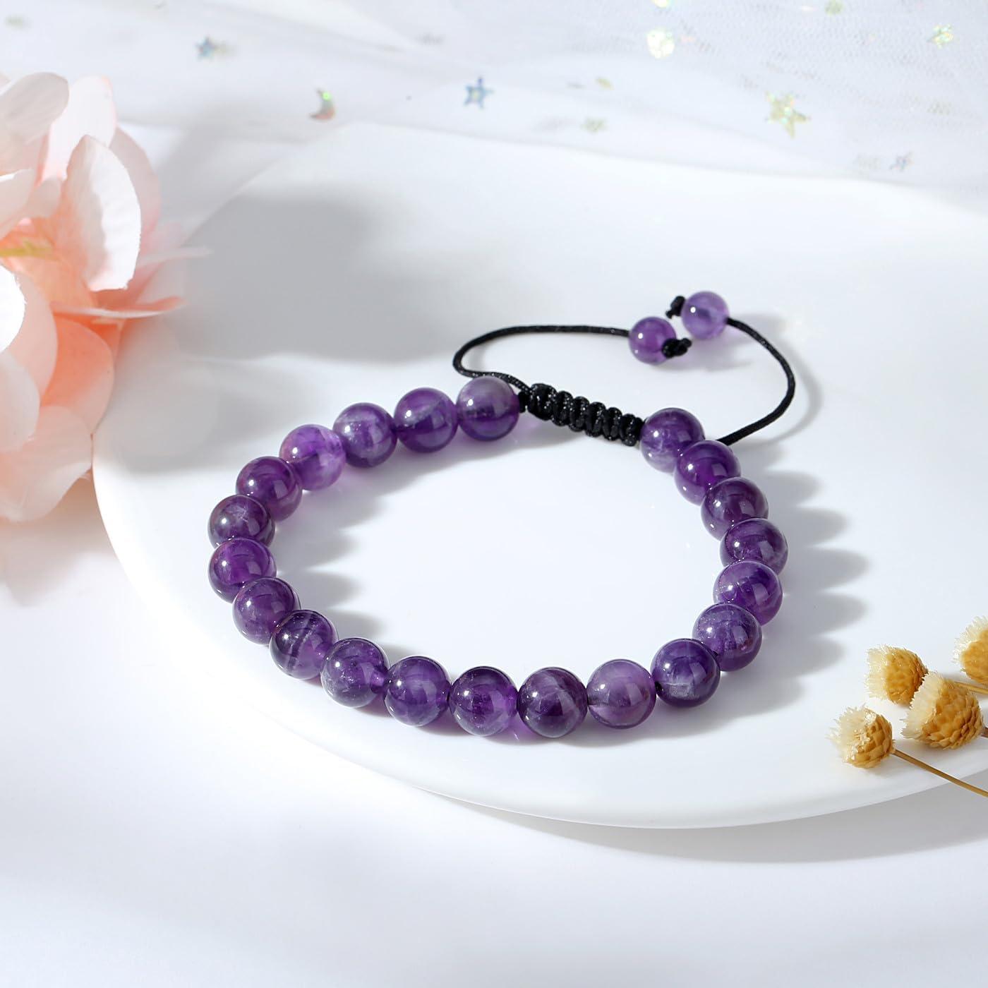 Crystal Bracelets for Woman Men Natural Adjustable Stone Bracelet 8 mm Beaded Bracelets for Women Men