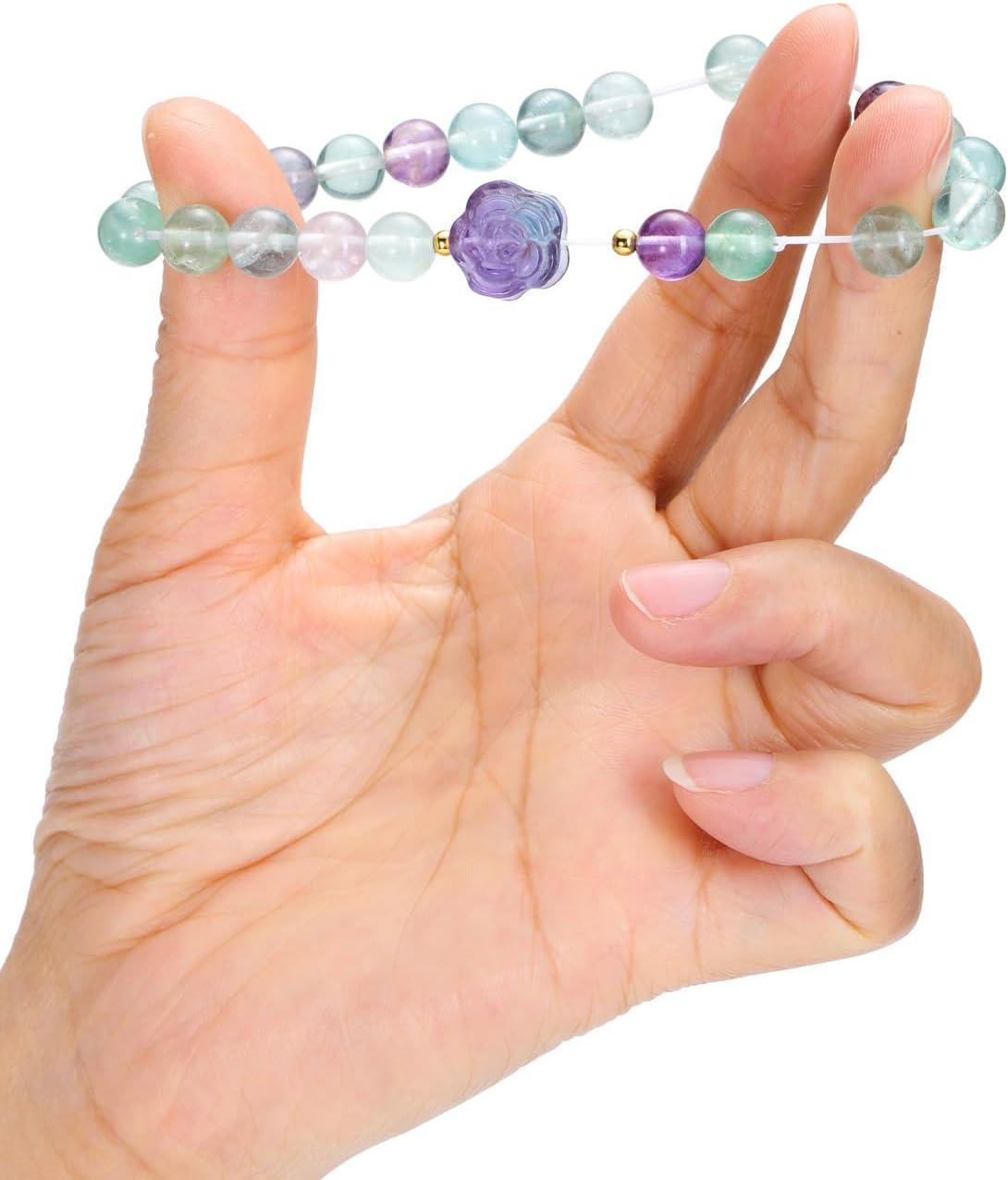 Amethyst Healing Crystal Bracelet for Women 8mm Crystal Stone Beads Rose Flower Charm Stretch Bracelet Handmade Energy Gemstone Bracelet Jewelry Mom Gifts