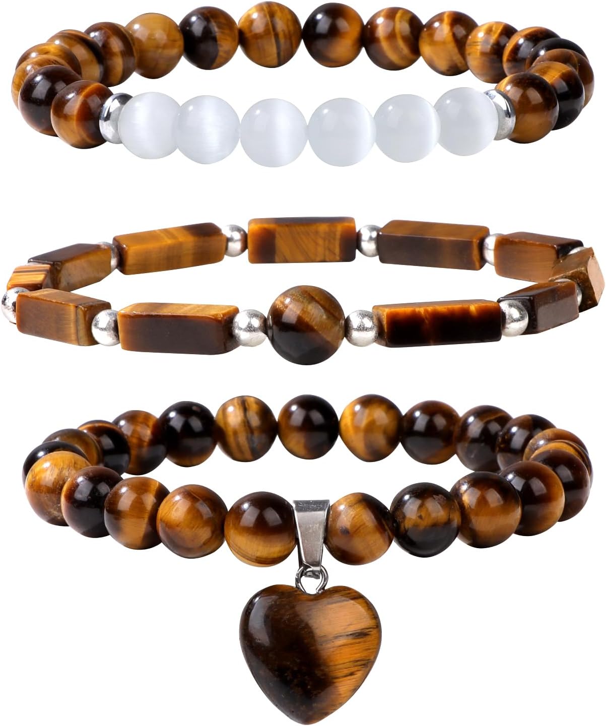 Healing Crystal Beaded Bracelets for Women,Natural Amethyst Gemstones Bracelet,Anxiety Stress Relief Heart Charm Bracelet Handmade purple Jewelry Gifts for Women
