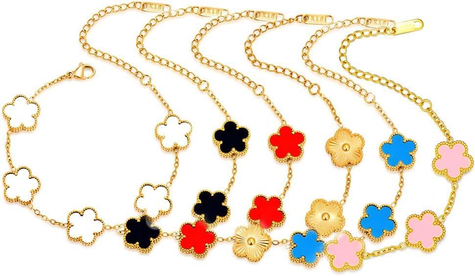 18K Gold-Plated Four Leaf Clover Bracelet for Women,Adjustable lucky Bracelet Set Jewelry Gift-Hypoallergenic Charm for Birthdays, Wellness & Daily Wear
