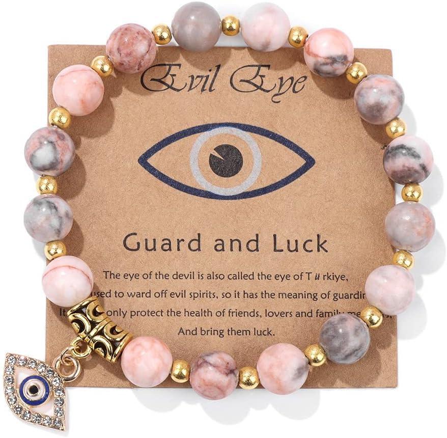 KDTONG Evil Eye Bracelet for Women Men Natural Stone Beads Handmade Bracelet Inspirational Bracelet with Gift Message Card Kabbalah Protection Good Luck Jewelry Gift