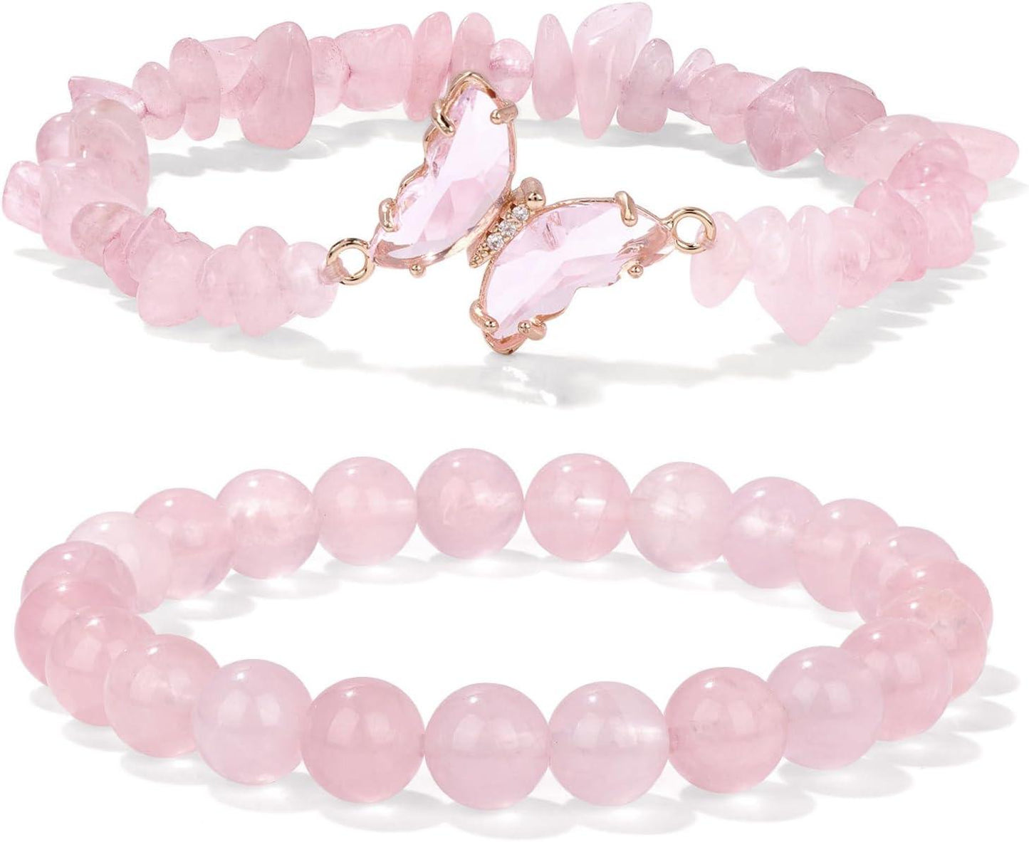 KDTONG Amethyst Bracelet For Women Anxiety Amethyst Beaded Bracelets Butterfly Charms Healing Stone Layered Bracelet Gifts For Women