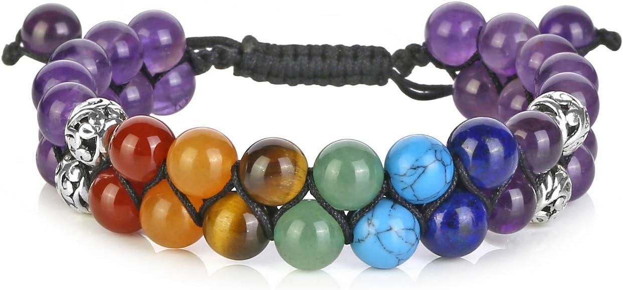 KDTONG Bead Chakra Bracelet 7 Chakras Healing Crystals Bracelet Yoga Stone Beads Bracelets Meditation Relax Anxiety Bangle for Womens Mens