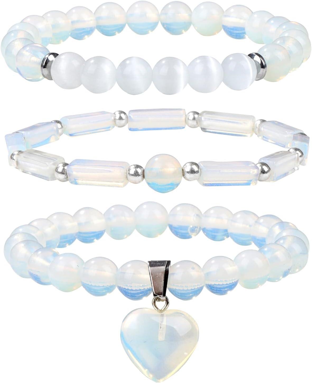 Healing Crystal Beaded Bracelets for Women,Natural Amethyst Gemstones Bracelet,Anxiety Stress Relief Heart Charm Bracelet Handmade purple Jewelry Gifts for Women