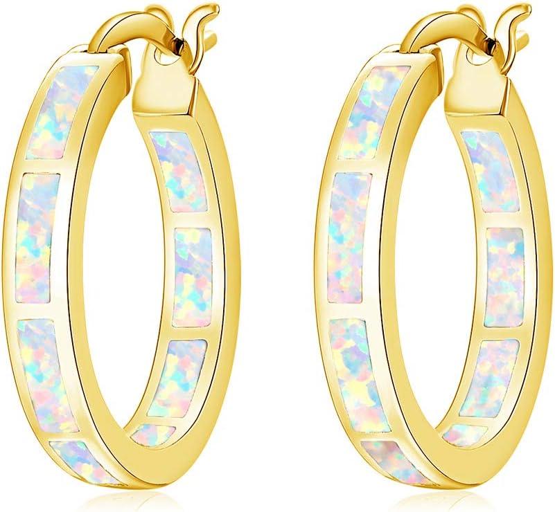 KDTONG Sterling Silver/Rose Gold/Yellow Gold Plated Hoop Earrings 20mm,Multicolor Opal Small Hoop Earrings for Women Girls Hypoallergenic Jewelry for Sensitive Ears Gemstone Earrings