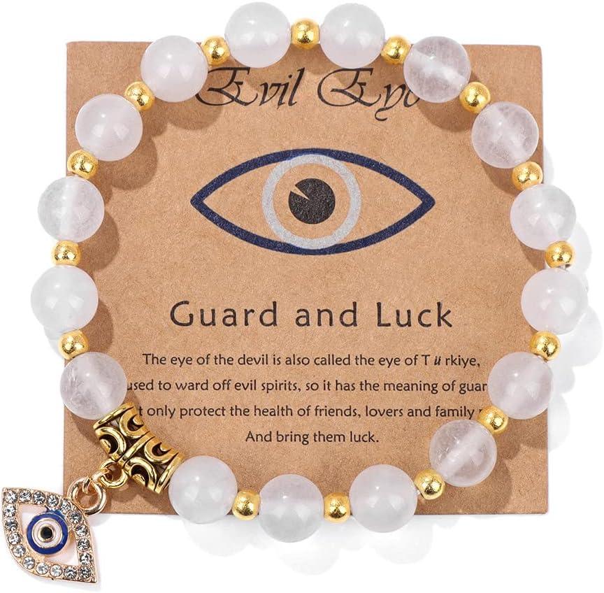 KDTONG Evil Eye Bracelet for Women Men Natural Stone Beads Handmade Bracelet Inspirational Bracelet with Gift Message Card Kabbalah Protection Good Luck Jewelry Gift