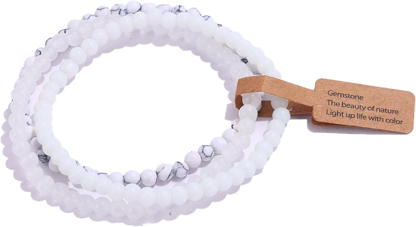 3PCS Crystal Bracelets for Women Men 4mm Semi-Precious Gemstone Beaded Bracelets Round Gemstones Elastic Stretch Bracelet Yoga Bracelets Unisex Jewelry