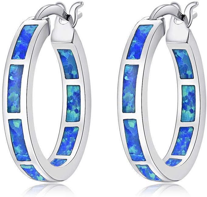 KDTONG Sterling Silver/Rose Gold/Yellow Gold Plated Hoop Earrings 20mm,Multicolor Opal Small Hoop Earrings for Women Girls Hypoallergenic Jewelry for Sensitive Ears Gemstone Earrings