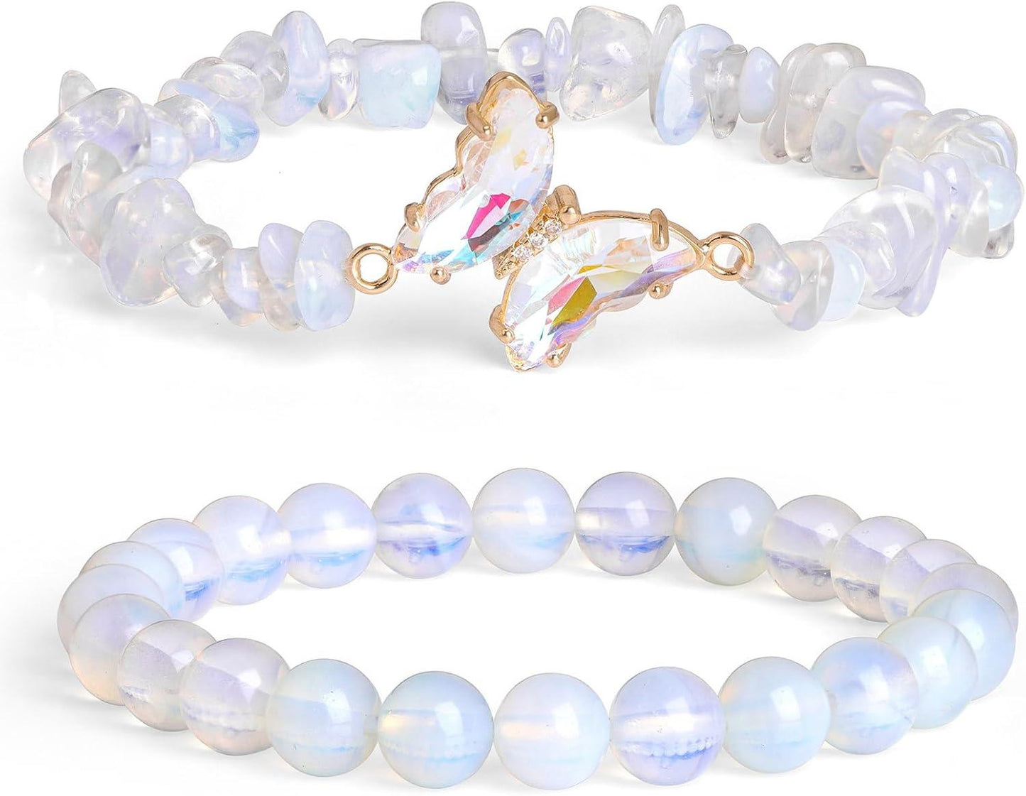 KDTONG Amethyst Bracelet For Women Anxiety Amethyst Beaded Bracelets Butterfly Charms Healing Stone Layered Bracelet Gifts For Women