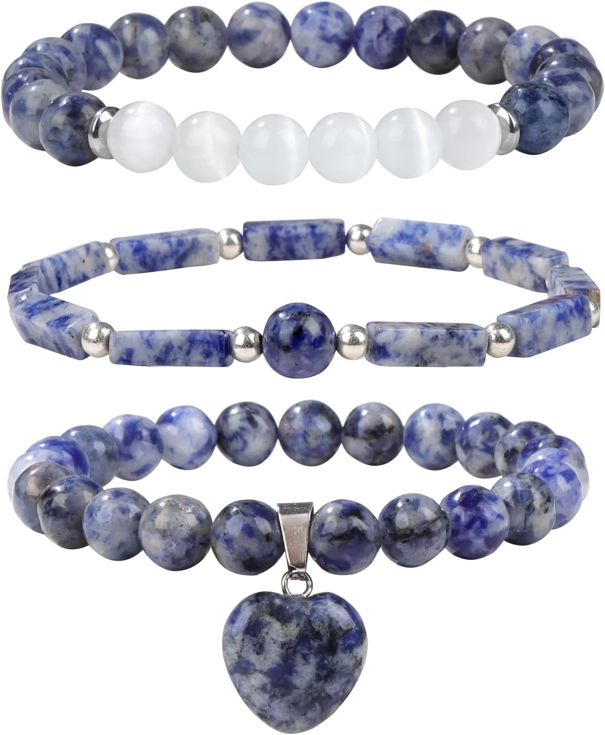 Healing Crystal Beaded Bracelets for Women,Natural Amethyst Gemstones Bracelet,Anxiety Stress Relief Heart Charm Bracelet Handmade purple Jewelry Gifts for Women