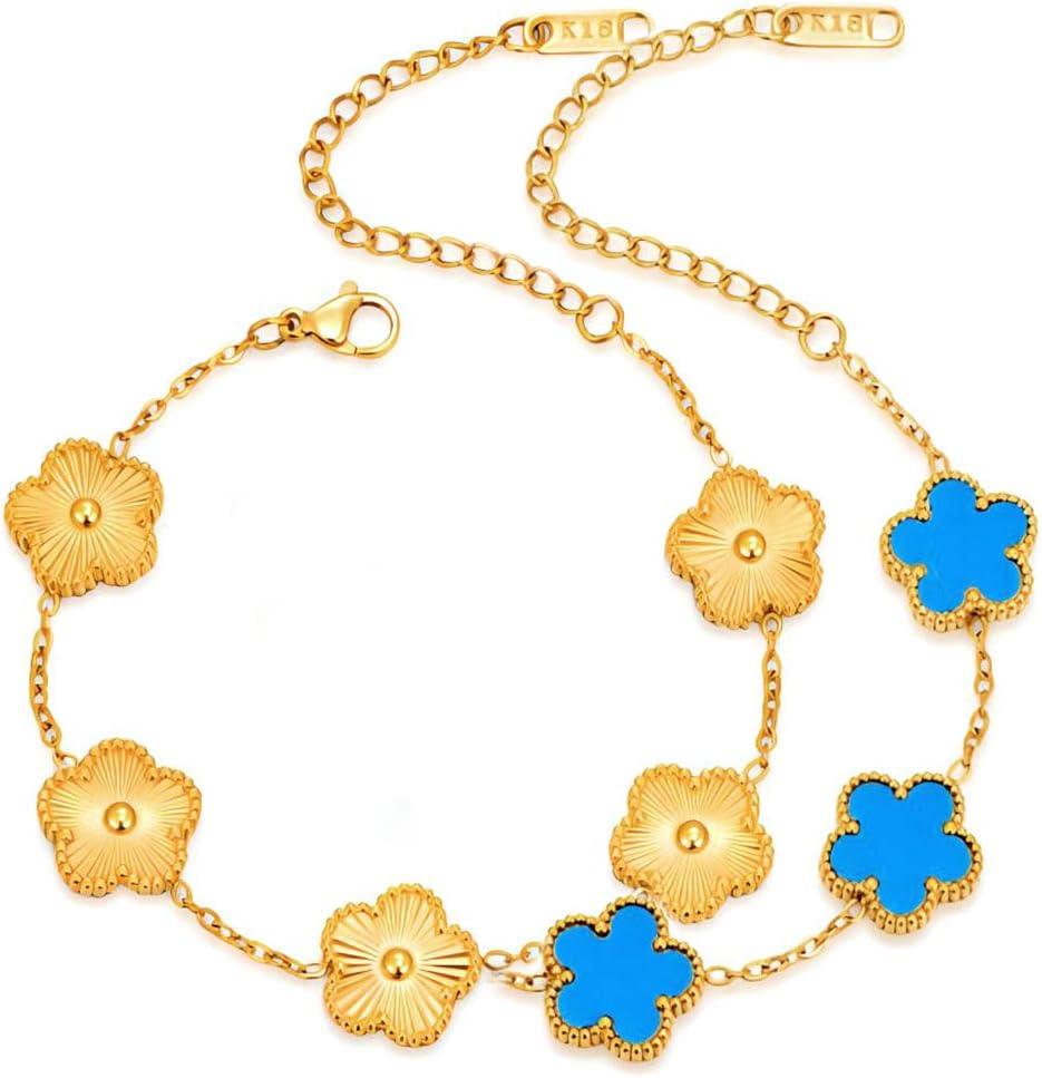 18K Gold-Plated Four Leaf Clover Bracelet for Women,Adjustable lucky Bracelet Set Jewelry Gift-Hypoallergenic Charm for Birthdays, Wellness & Daily Wear