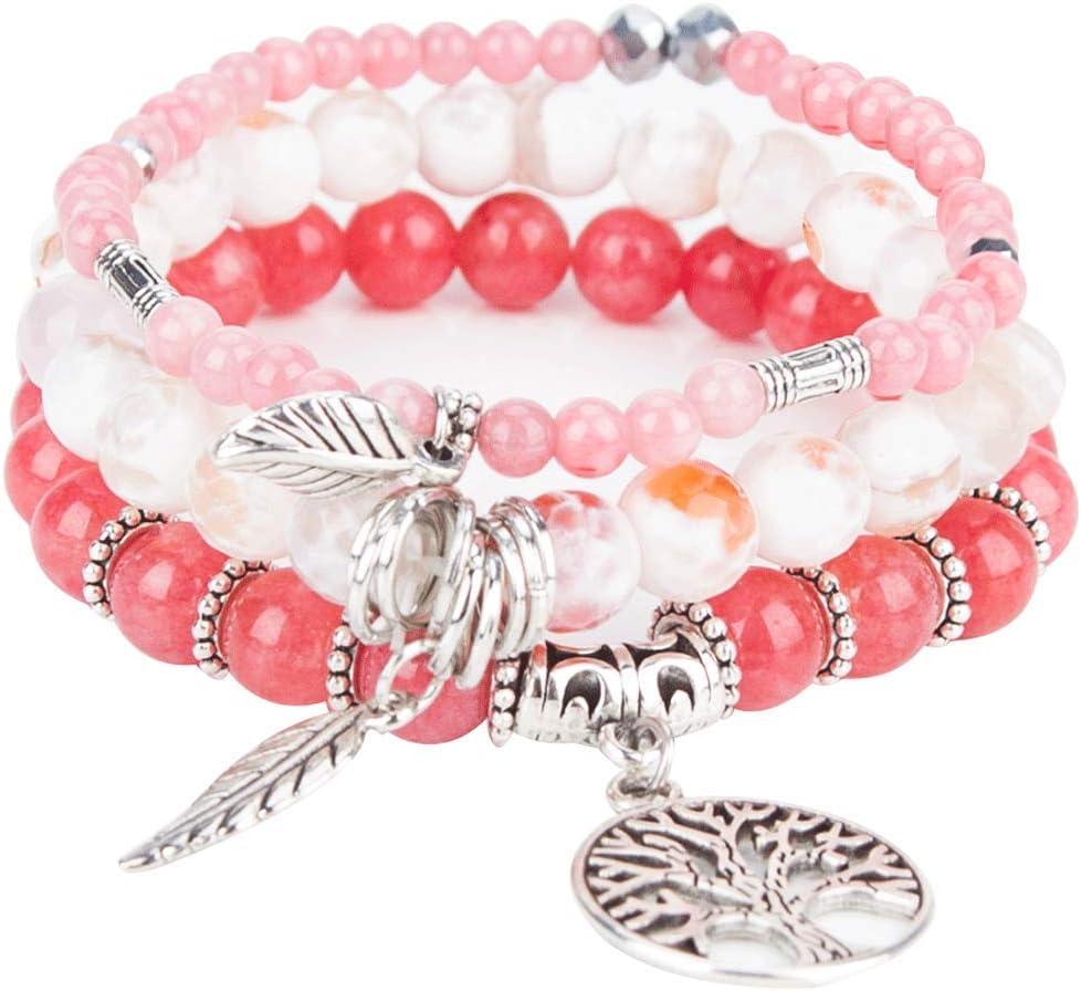 Beaded Bracelets for Women, Healing Stone Crystal Bracelets Tree of Life Bracelet Yoga Stretch Chakra Bracelet Set Jewelry Gifts