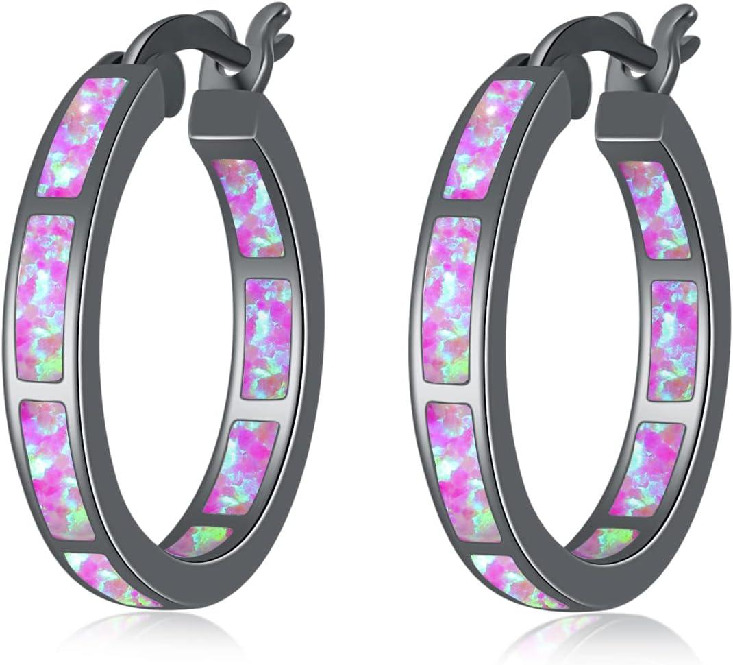 KDTONG Sterling Silver/Rose Gold/Yellow Gold Plated Hoop Earrings 20mm,Multicolor Opal Small Hoop Earrings for Women Girls Hypoallergenic Jewelry for Sensitive Ears Gemstone Earrings