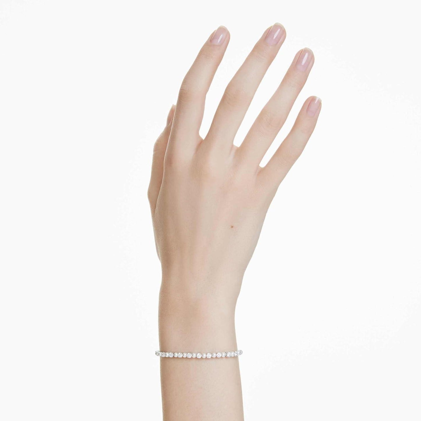 Bracelet, Crystal Pearl, Round Cut, Clear, Rhodium Finished