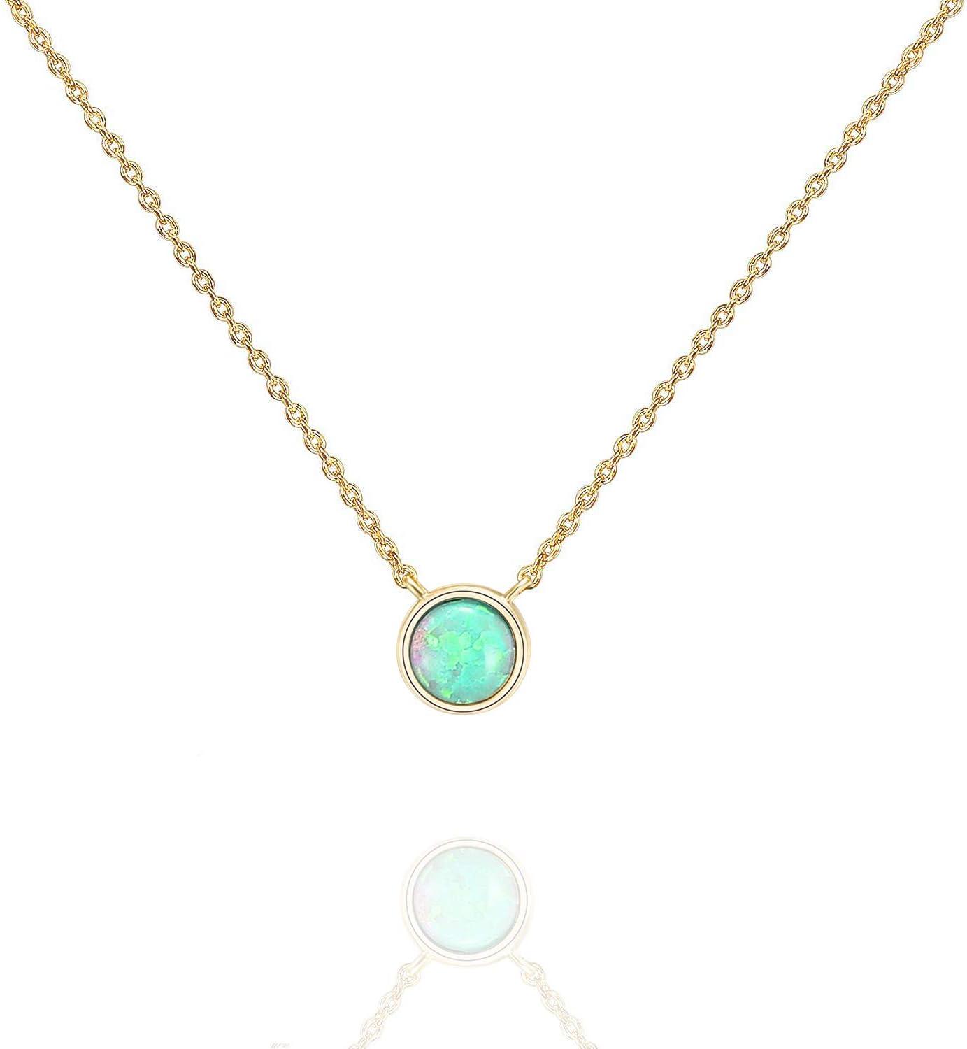 KDTONG 14K Gold Plated Opal Pendant Necklaces for Women | Created Opal Cubic Zirconia Dainty Necklace | Butterfly Round Triangle Antler Bar Pendants