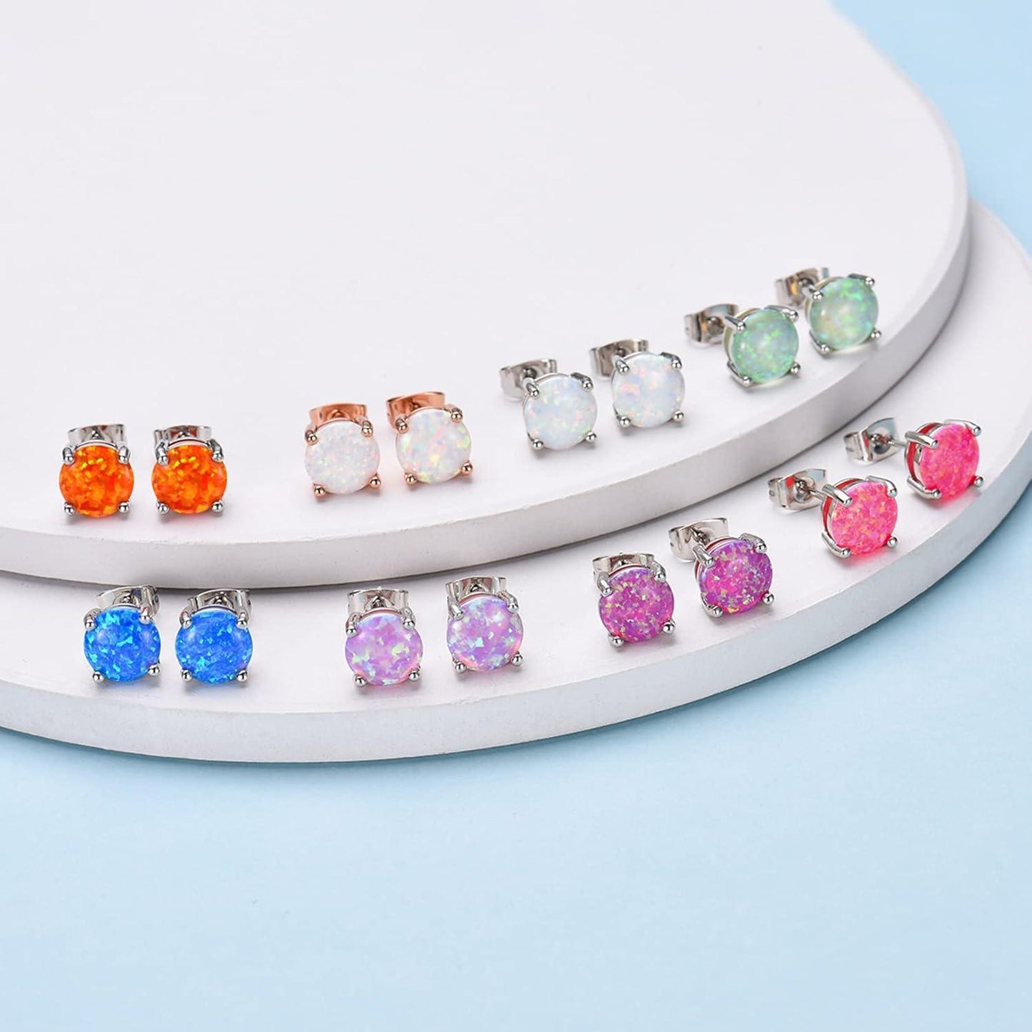 KDTONG Multi Colors fire Opal Stud Earrings Birthstone Earrings For Women 8mm
