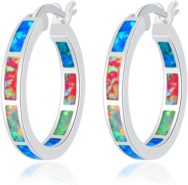 KDTONG Sterling Silver/Rose Gold/Yellow Gold Plated Hoop Earrings 20mm,Multicolor Opal Small Hoop Earrings for Women Girls Hypoallergenic Jewelry for Sensitive Ears Gemstone Earrings