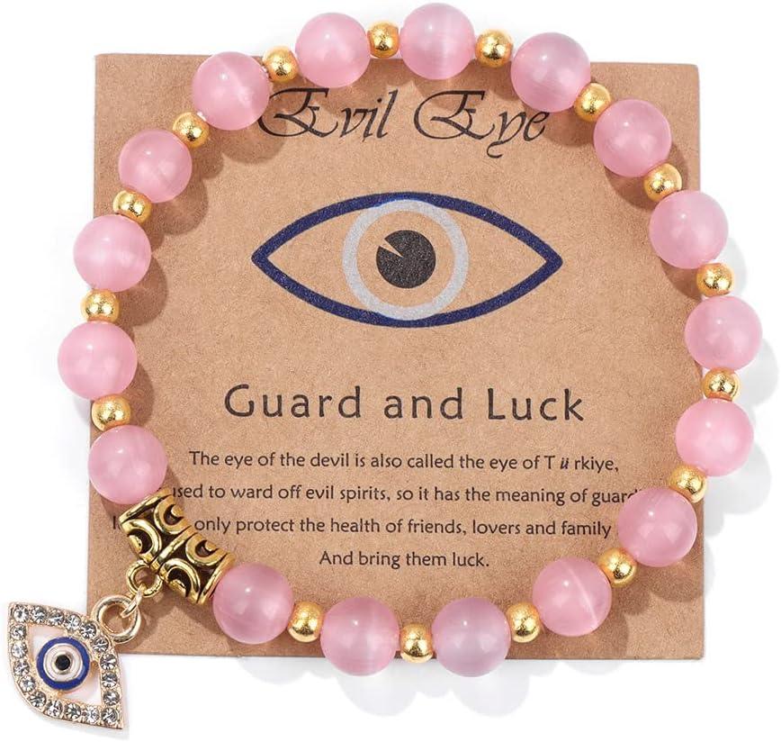 KDTONG Evil Eye Bracelet for Women Men Natural Stone Beads Handmade Bracelet Inspirational Bracelet with Gift Message Card Kabbalah Protection Good Luck Jewelry Gift