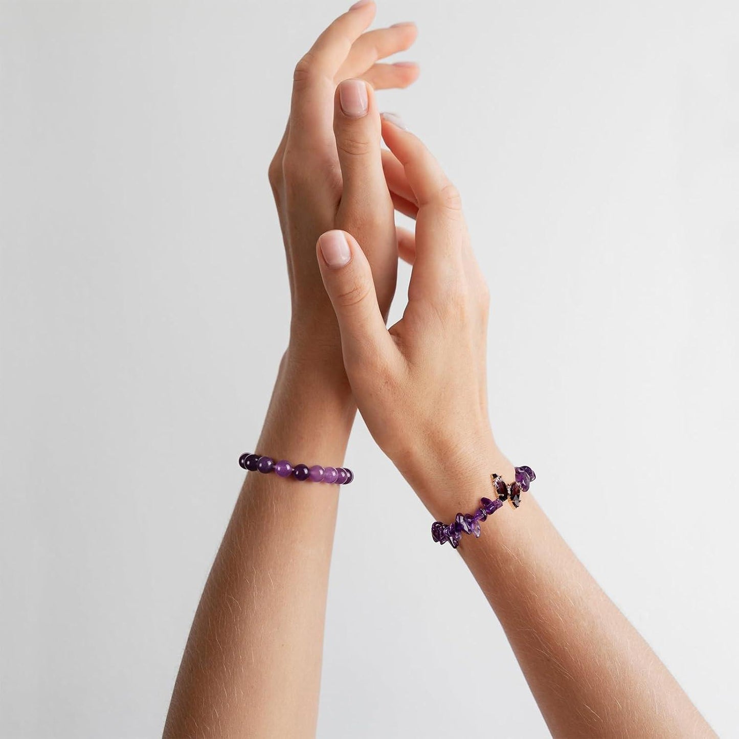 KDTONG Amethyst Bracelet For Women Anxiety Amethyst Beaded Bracelets Butterfly Charms Healing Stone Layered Bracelet Gifts For Women